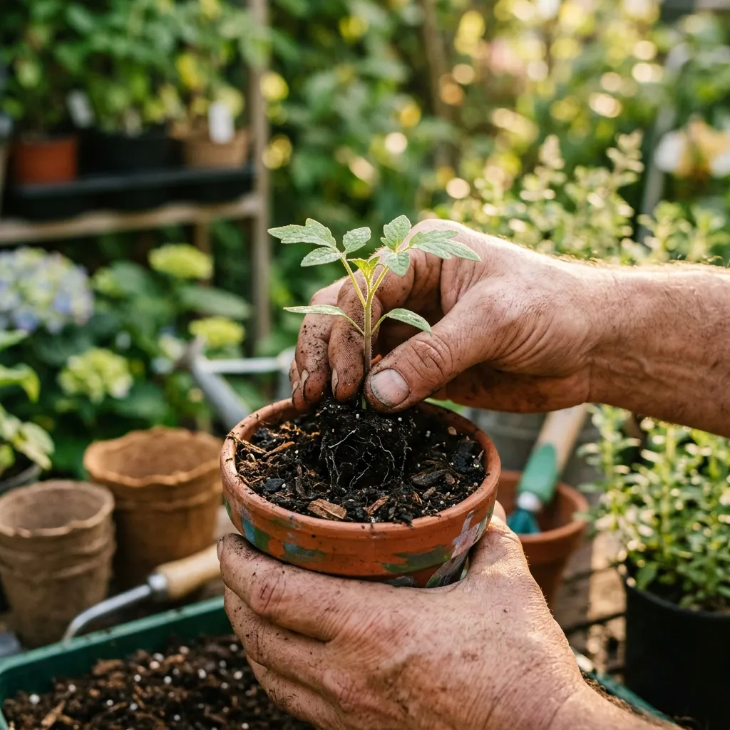 Mãos mexendo na terra e plantando