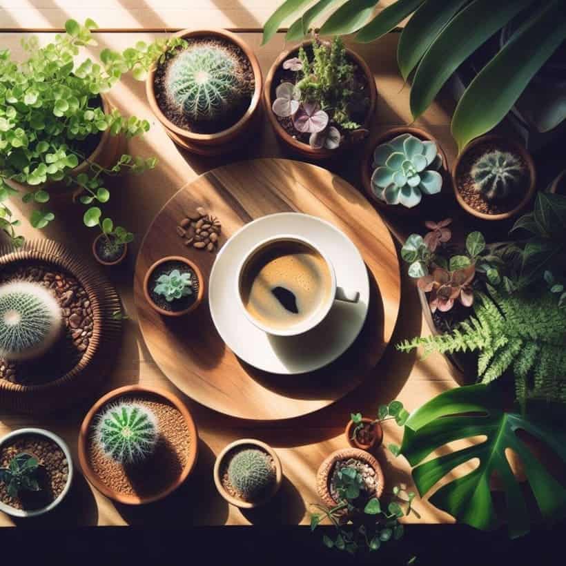 regar plantas com cafe